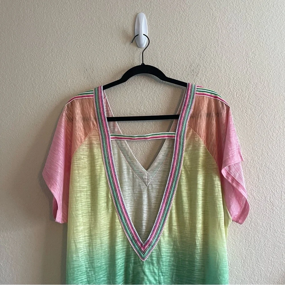 Pitusa Ombre V Back Dress Rainbow Low Back Short Sleeve Boho Womens One Size - Picture 5 of 11